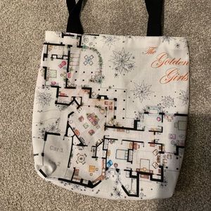 Golden Girls tote bag with blueprint of house.